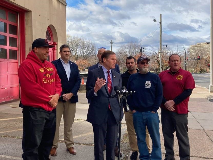 Blumenthal joined local firefighters to call on Congress to reauthorize the firefighter cancer registry, which requires the Centers for Disease Control and Prevention (CDC) to develop and maintain a voluntary registry of firefighters to track cancer rates so as to improve workplace safety.